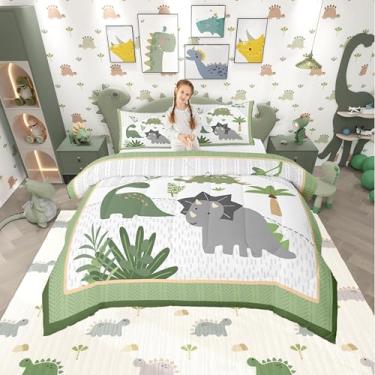Imagem de Conjunto de edredom infantil de desenho animado de dinossauro, fofo, animais selvagens, plumas, decoração alternativa para quarto de criança, estampa de desenho animado de plantas de árvores