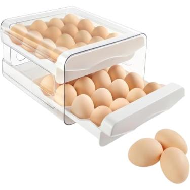 Imagem de Caixa Organizadora para Ovos com 2 Níveis – Capacidade para 32, Suporte Organizador Porta Ovos com Gavetas Deslizantes, Ideal para Dentro ou Fora da Geladeira, Design Empilhável