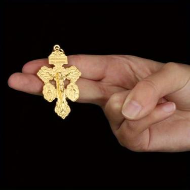 Imagem de 10 peças de pingente católico de crucifixo de perdão de metal com São Bento e medalha DIY para peças de fabricação de colar de terço (dourado, 10 peças)