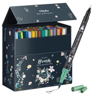 Imagem de Marcadores para colorir Ohuhu 120 cores com pontas duplas à base de ág