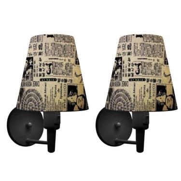 Imagem de Kit-2 Arandela Cone Md-2013 Preto C- Inter Liga E Desl Cúpula Em Tecido Ny-jornal - Bivolt