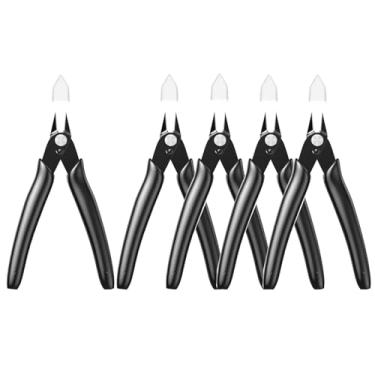 Imagem de BOENFU Cortadores de fio cortadores de gravata com zíper micro cortador de descarga pacote com 5 cortadores de fio de precisão de 12 cm pequenos alicates de corte lateral para fabricação de joias, eletrônicos | preto