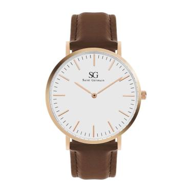 Imagem de Relógio masculino branco e rose pulseira de Couro marrom Bronx Rosé Gold 40mm Saint Germain