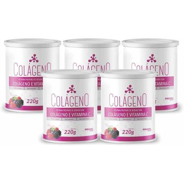 Imagem de Kit Com 5 Colágeno hidrolisado + Vitamina C Promel 220g - Sabor Frutas Vermelhas-Unissex