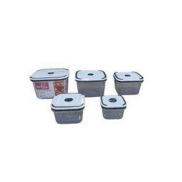 Imagem de Conjunto 5 Potes Herméticos Quadrado de Plástico Com Tampa - TOP RIO