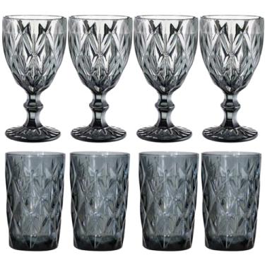 Imagem de Genérico Conjunto de Copos e Taças Diamond em Vidro, Preto Fumê, Padrão Diamante, Design Moderno, para Casa, Restaurante e Bar, Resistente a Riscos, Lavável em Lava-Louças (8)
