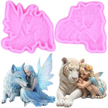 Imagem de MIYAHOUSE Angel Fondant Moldes de silicone para decoração de bolos, topo de cupcake, pasta de goma de chocolate, argila de polímero, conjunto de 2