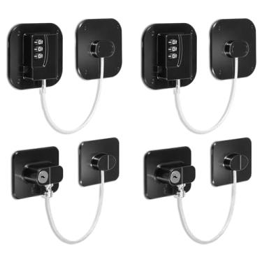 Imagem de Tzdxfgl 4 peças de fechadura de porta de geladeira à prova de crianças - sem furadeira adesiva, travas de segurança para armário, gaveta, janela, 2 combinações + 2 fechaduras padrão, fácil instalação