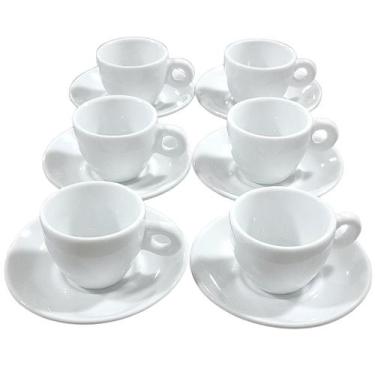 Imagem de Kit Jogo 6 Xícaras de Café 80ml Cônicas com Pires - Porcelana Branca d