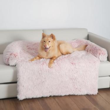 Imagem de KHONSU PET Cama de cachorro calmante para sofá, 114 x 94 cm, tapete de sofá removível com pelúcia e reforço, cama de animal de estimação lavável antiderrapante para protetor de móveis para cães de até