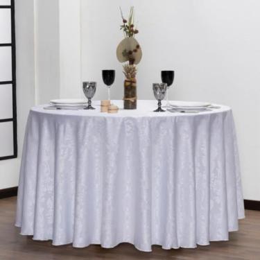 Imagem de Toalha de Mesa Redonda 1,40 Metros de diâmetro Jacquard Cobre Mancha Luxo Festas Bares Eventos(branca)