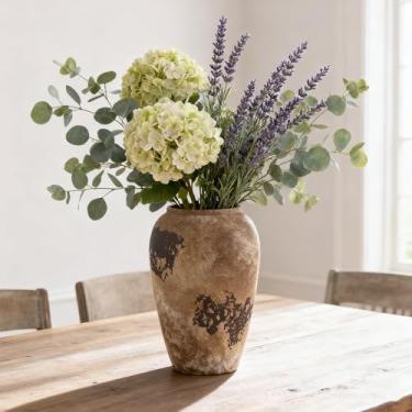 Imagem de Vaso de flores de cerâmica de 28 cm de altura para centros de mesa, vasos decorativos grandes de terracota, vasos rústicos de fazenda para decoração de casa, sala de estar, mesa, neutro, à prova