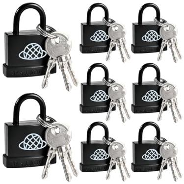 Imagem de Locilot 8 cadeados à prova de intempéries com chave para uso ao ar livre, cadeado externo com chave com capa de plástico, fechaduras com 24 chaves iguais, trava de armário de academia com chave, trava