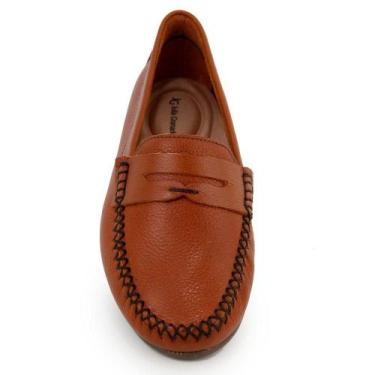 Imagem de Mocassim Feminino Couro Casual Confortável Liso Solado Reto - Granado,