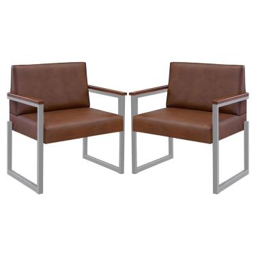 Imagem de Kit 2 Poltronas Niterói Couro Marrom Em Metal Champanhe