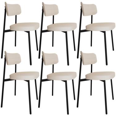 Imagem de Kit 06 Cadeiras Estofada Para Sala De Jantar Astrid Preto C01 Linho Palha - Lyam Decor