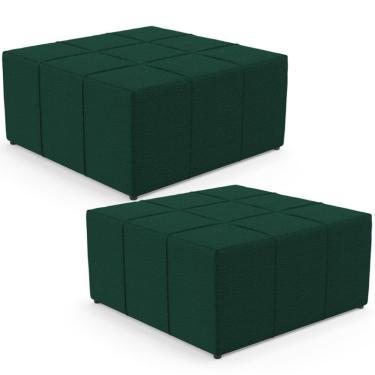 Imagem de Kit 02 Puffs Decorativos Para Sala De Estar Quadrado Milano 90x90 W01 Bouclê Verde - Lyam Decor