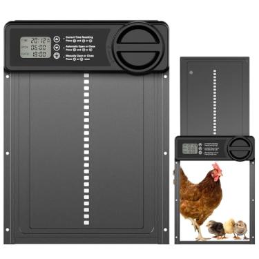 Imagem de Porta Automática para Galinheiro Alimentada, Porta de Galinheiro Automática com Temporizador e Controle Manual, Tela de LED, Lembrete Antibeliscar