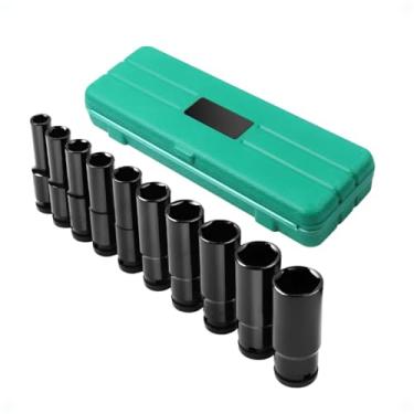 Imagem de Kit Soquete Longo Sextavado Impacto 1/2 10 Pcs 8-24mm Cromo-Vanádio Cr-V Profissional Com Maleta