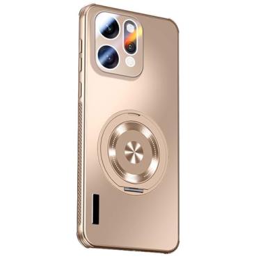 Imagem de HAOMRIYL Capa magnética para Oppo Find X9/X9pro, capa de suporte de anel de proteção de lente rígida PC capa de dissipação de calor, ouro, X9