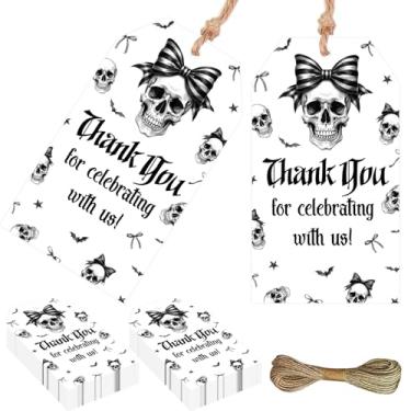 Imagem de Serencatcher Decorações de festa com tema gótico, 50 peças, laço gótico, etiquetas de presente de agradecimento com cordão de caveira, etiquetas de lembrancinhas de festa para festa de despedida de
