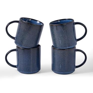 Imagem de famiware Conjunto de canecas de café para 4, Star 473 ml, conjunto de canecas de bufê com alça para café, chá, cacau, leite - conjunto de utensílios de cerâmica de grés, azul nebulosas