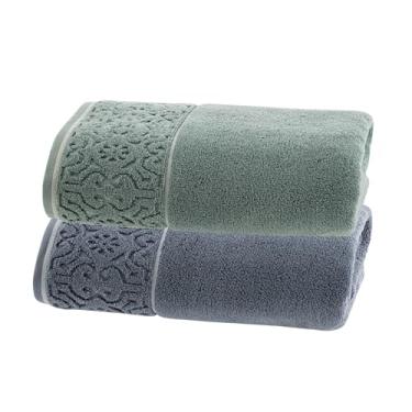 Imagem de Jogo de Toalhas Ele/Ela Super Soft Arabesco Zero Twist 2Pçs – Banhão 80x150cm 500g/m² – Toque Macio, Alta Absorção e Design Sofisticado – Altihaus (Azul/Verde)