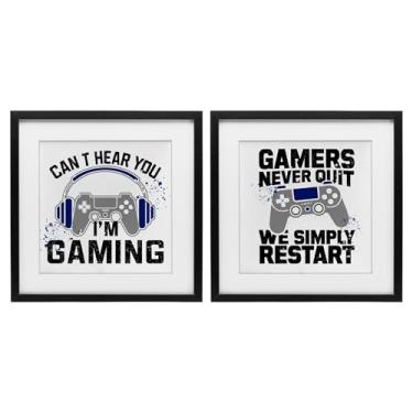 Imagem de Stupell Industries Gamer Culture Phrases Conjunto de impressão emoldurada preta de 2 peças, design por Kim Allen, 33 x 33