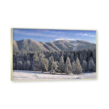 Imagem de Moldura de champanhe. Arte de parede em tela de paisagem de inverno (floresta de pinheiros coberta de neve), cena natural emoldurada para sala de estar, quarto, cena de inverno tranquila pronta para