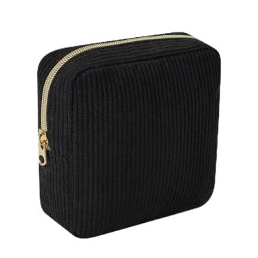 Imagem de RSRSLEII Linda bolsa de maquiagem de veludo cotelê com zíper para bolsa, bolsa estética Coquette com estampa de urso para mulheres e meninas, bolsa de batom com bolso para chave, porta-cartões