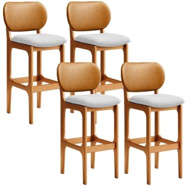 Imagem de Kit 4 Banquetas Alta Betta Imbuia Whisky Linho Cinza