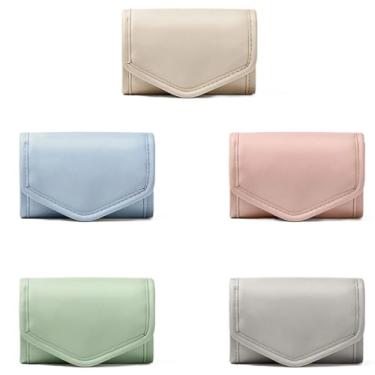 Imagem de 5 bolsas de joias de viagem, organizador dobrável de couro sintético com seções, armazena colares e brincos, conjunto multicolorido