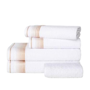 Imagem de Jogo Toalhas 5 Peças 2 Banho, 2 Rosto, 1 Piso Algodão - Rosa Toalhas(BRANCO)