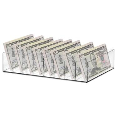 Imagem de Bandeja organizadora de dinheiro com 4 compartimentos, caixa de armazenamento de dinheiro transparente, inserção de gaveta de registro e notas