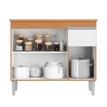 Imagem de Armário Balcão Gabinete Multiuso Tatiane Am/bco 100cm C/tampo