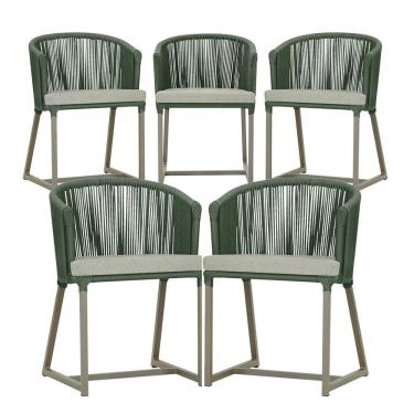 Imagem de 5 Cadeiras De Jantar Noronha Fendi Corda Náutica E3 Trama Verde