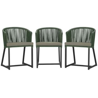 Imagem de 3 Cadeiras De Jantar Noronha Preta Corda Náutica E8 Trama Verde