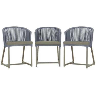 Imagem de 3 Cadeiras De Jantar Noronha Fendi Corda Náutica E8 Trama Prata