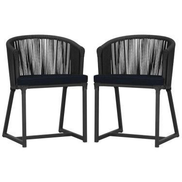 Imagem de 2 Cadeiras De Jantar Noronha Preta Corda Náutica E12 Trama Preto