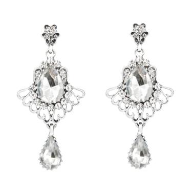 Imagem de Brincos de cristal vintage para mulheres, brincos de gota de cristal, brincos de strass para noivas, brincos pendentes de cristal para formatura, casamento, presente, one size, Liga de aço, Sem pedra