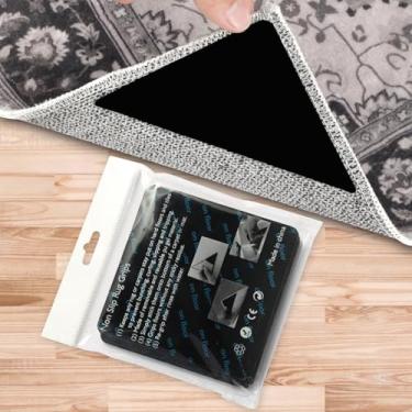 Imagem de Fita de tapete, almofadas antiderrapantes para pisos de madeira e azulejo, adesivo antiderrapante lavável, design discreto ultrafino, reutilizável para uso interno e externo - preto (pacote com 8)