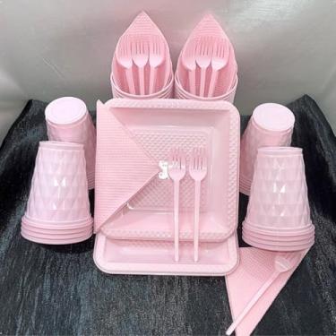 Imagem de Kit Festa Aniversário Itens Descartáveis Premium - Conjunto Copos, Pratos e Talheres em Cor Pastel para Aniversário, Casamento e Eventos(Rosa Candy)