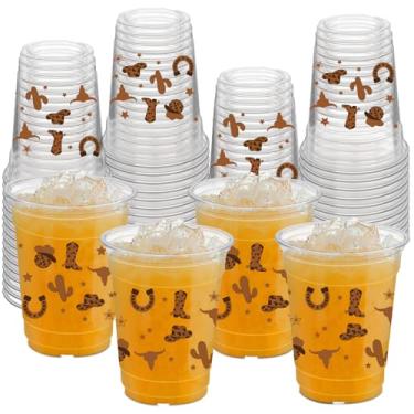 Imagem de HYMENEX 50 peças de copos de plástico caubói ocidental, 340 g marrom caubói bota copos transparentes para festa de aniversário de cowboy ocidental decoração de chá de bebê