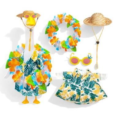 Imagem de ZZQPSD 4 peças de roupa havaiana de ganso de varanda com chapéu de palha, óculos de sol, peruca para estátua de gramado de 58 cm, roupas de ganso para decoração de jardim ao ar livre, pátio, quintal