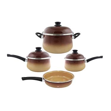 Imagem de Conjunto de Panelas Bojudas Esmaltadas Marrom - 4 peças - Ewel