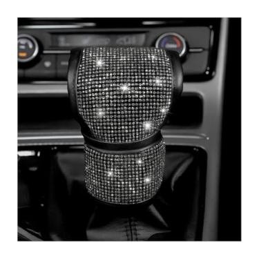 Imagem de Sandfren Capa de alavanca de mudança de marcha de carro brilhante, protetor de alavanca de câmbio de veículo de couro strass de cristal, acessórios de decoração de diamante com glitter automotivo para