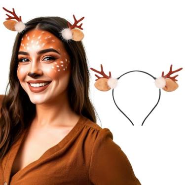 Imagem de Etercycle Bandanas de Natal para mulheres, chifres de rena, orelhas de veado, faixas de cabelo de alce marrom, lindos acessórios de cabelo de Natal