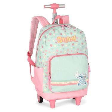 Imagem de Mochila Grande Rodinha Stitch Reforçada Juvenil Verde Disney