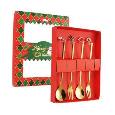 Imagem de Fenteer Garfos e colheres para o jantar de Natal Garfos elegantes talheres reutilizáveis ​​presente colher de sorvete para celebrações em cozinha, Ouro 4 Peças