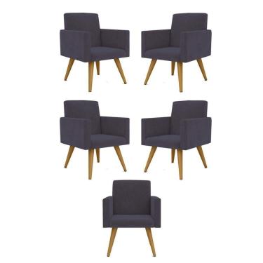 Imagem de Kit 05 Cadeiras Poltronas Decorativa - Escritório - Recepção Cor:cinza